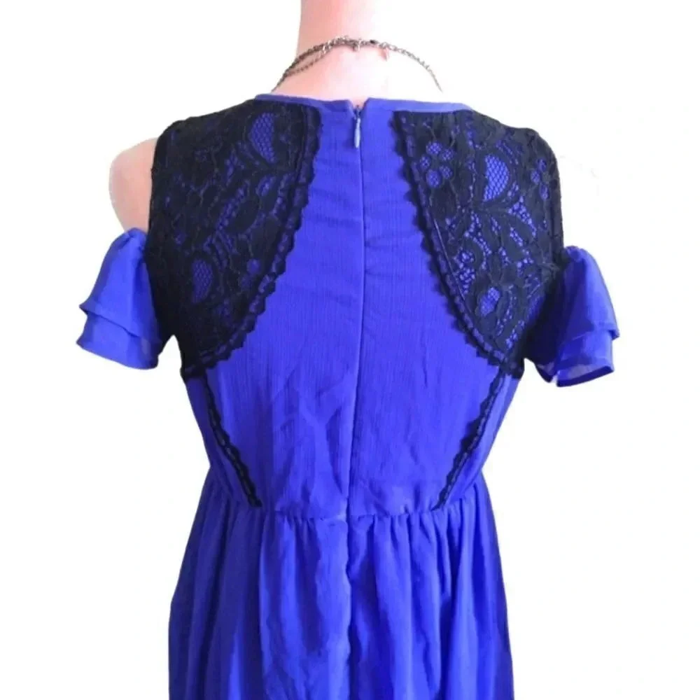 Disney D-Signed Girls Blue Lace Cold Shoulder Handkerchief Hem Dress SZ L‎ 14/16